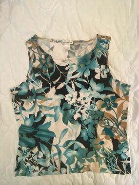 Gloria Vanderbilt Teal Black Floral Tank